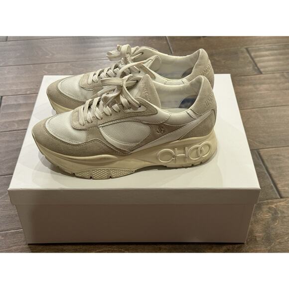 Jimmy Choo Womens Optical White Suede Landon Onss Sneakers Shoes Size 38 - Picture 10 of 15